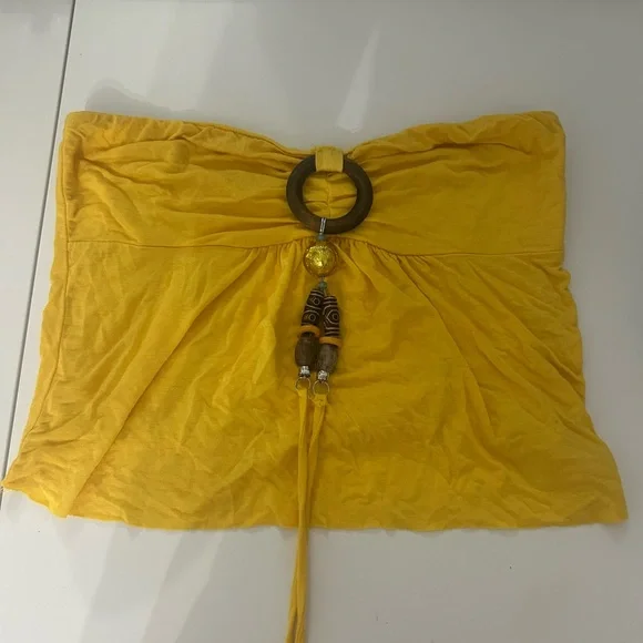 Yellow Strapless Top with Wooden Ring Detail - Picture 1 of 1